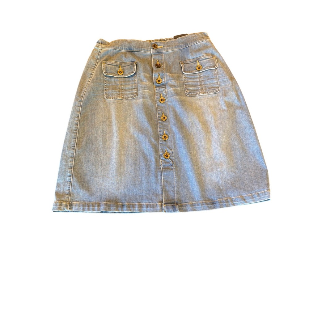 Lane Bryant Light Wash Denim Button Front A-Line Skirt Plus Size 16 Elastic Back